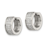 Stainless Steel Huggie Hoop Earrings with Cubic Zirconia, Polished Modern Minimalist Design