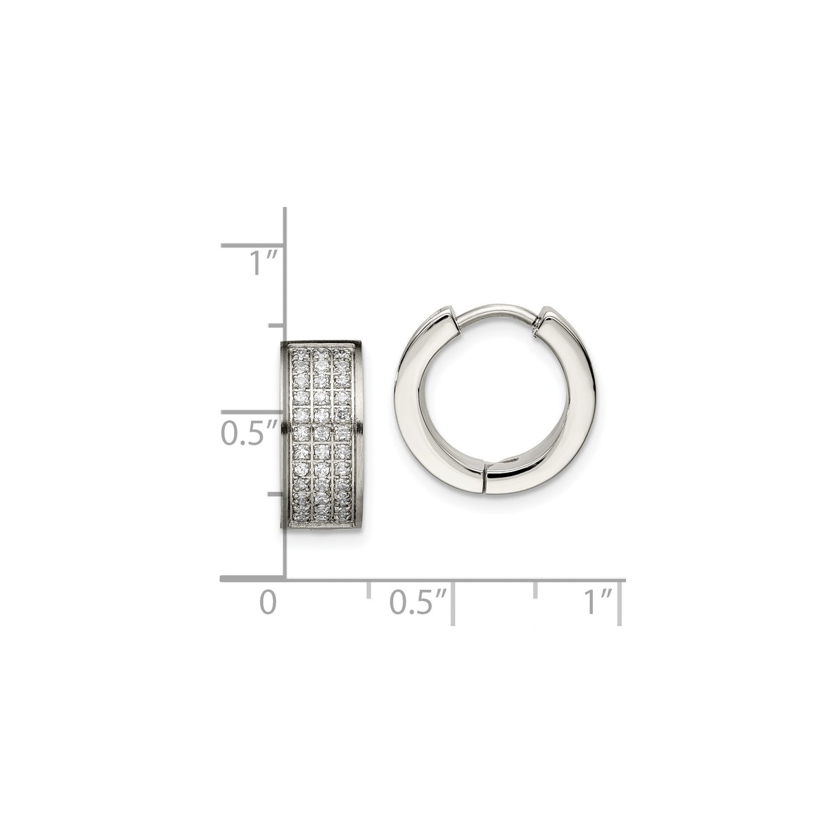 Stainless Steel Huggie Hoop Earrings with Cubic Zirconia, Polished Modern Minimalist Design