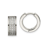 Stainless Steel Huggie Hoop Earrings with Cubic Zirconia, Polished Modern Minimalist Design