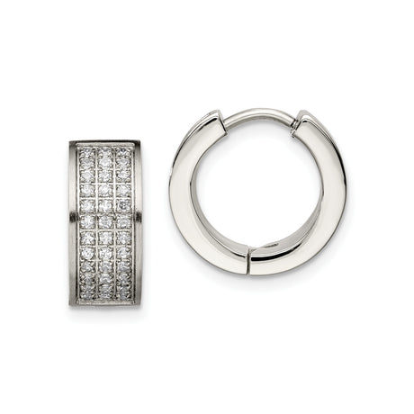 Stainless Steel Huggie Hoop Earrings with Cubic Zirconia, Polished Modern Minimalist Design