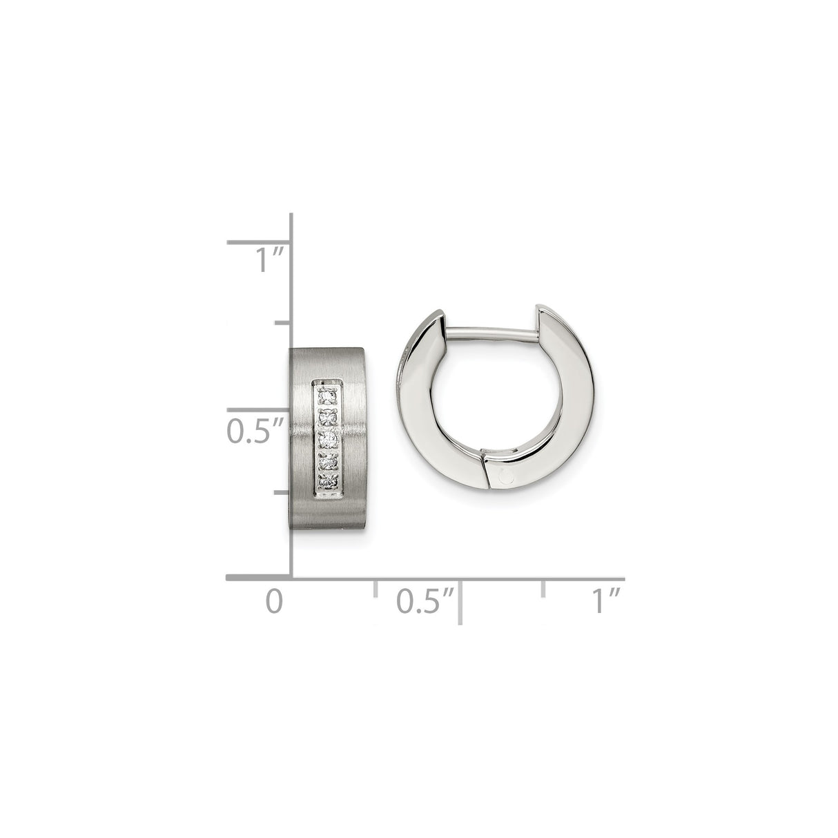 Stainless Steel Huggie Hoop Earrings with Cubic Zirconia, Brushed Finish, Modern Unisex Design