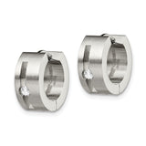 Stainless Steel Hoop Earrings with Cubic Zirconia, Brushed Finish and Vertical Bar Design for Men
