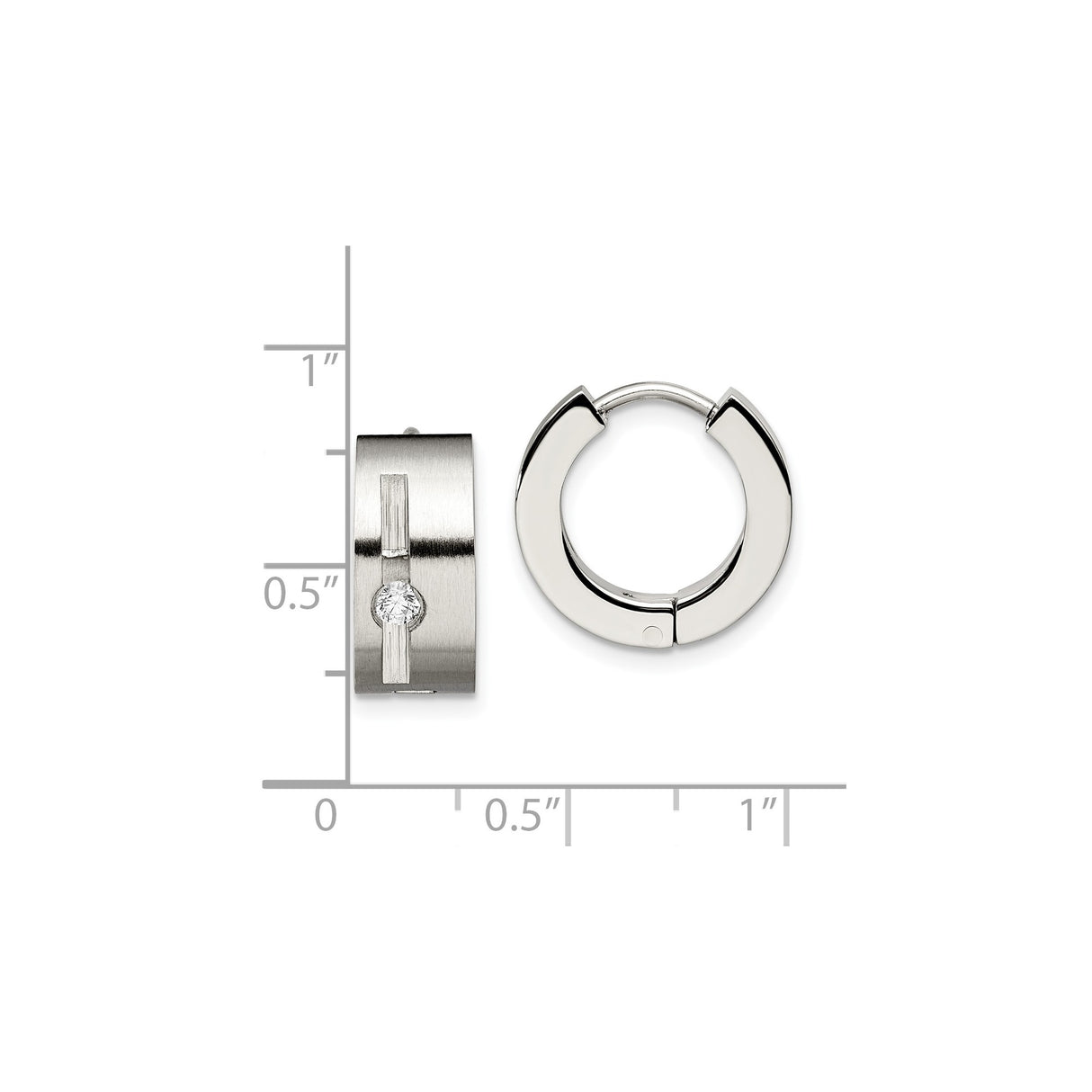 Stainless Steel Hoop Earrings with Cubic Zirconia, Brushed Finish and Vertical Bar Design for Men