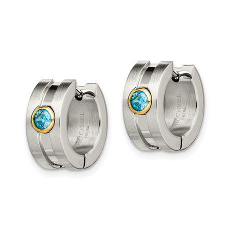 Stainless Steel Huggie Hoop Earrings with Cubic Zirconia, Polished, Minimalist Design for Men