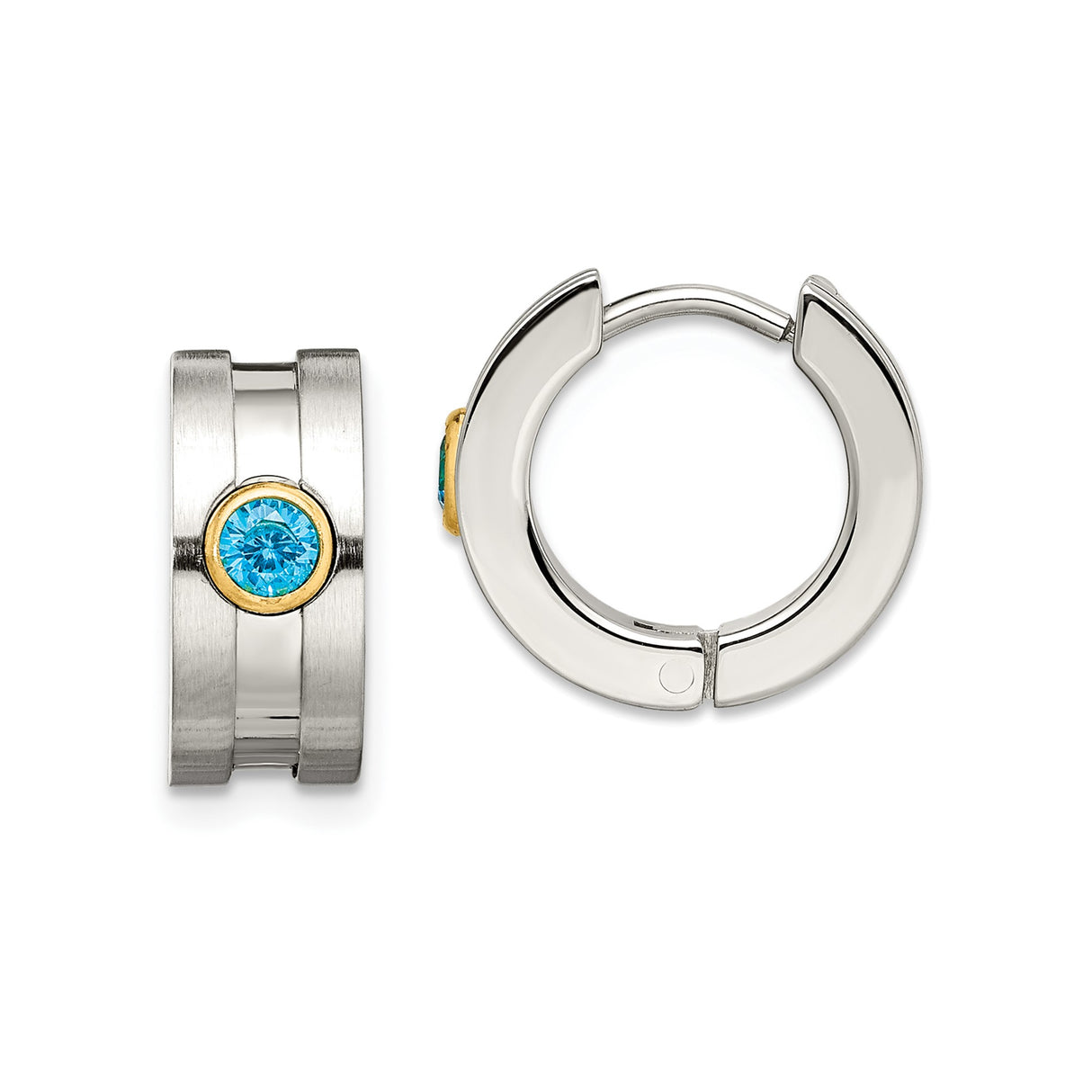 Stainless Steel Huggie Hoop Earrings with Cubic Zirconia, Polished, Minimalist Design for Men