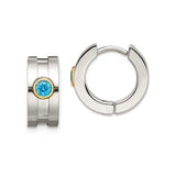 Stainless Steel Huggie Hoop Earrings with Cubic Zirconia, Polished, Minimalist Design for Men