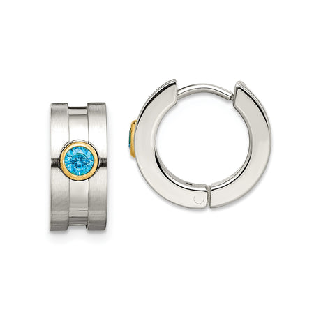 Stainless Steel Huggie Hoop Earrings with Cubic Zirconia, Polished, Minimalist Design for Men