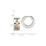 Stainless Steel Huggie Hoop Earrings with Multicolor Cubic Zirconia, Gold-Tone Bezel Setting
