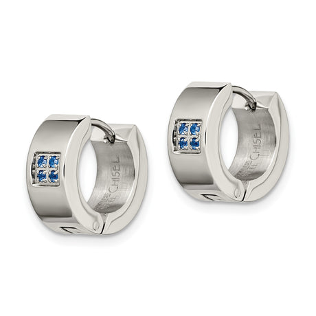 Stainless Steel Huggie Hoop Earrings with Blue Cubic Zirconia, Modern Minimalist Style for Men