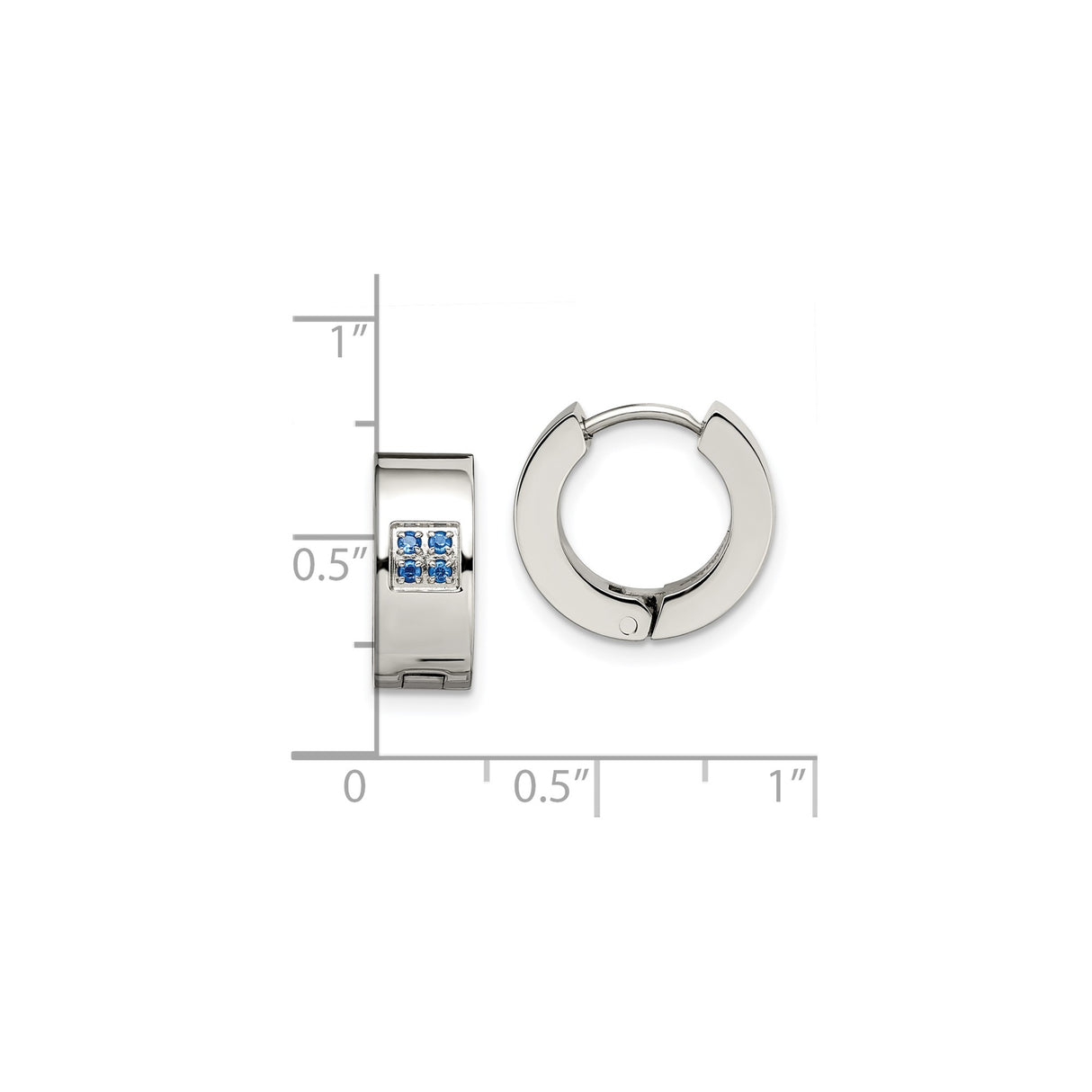 Stainless Steel Huggie Hoop Earrings with Blue Cubic Zirconia, Modern Minimalist Style for Men