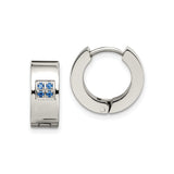 Stainless Steel Huggie Hoop Earrings with Blue Cubic Zirconia, Modern Minimalist Style for Men