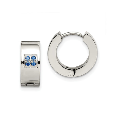 Stainless Steel Huggie Hoop Earrings with Blue Cubic Zirconia, Modern Minimalist Style for Men
