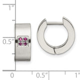 Stainless Steel Huggie Hoop Earrings with Pink Cubic Zirconia, Brushed Finish, Modern Design