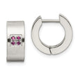 Stainless Steel Huggie Hoop Earrings with Pink Cubic Zirconia, Brushed Finish, Modern Design
