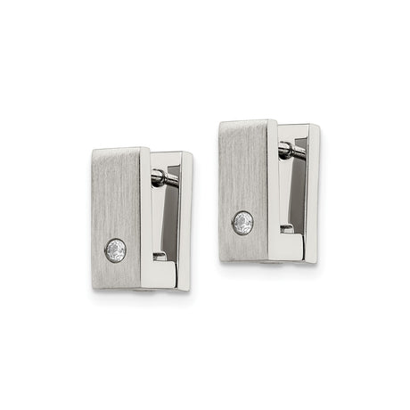 Stainless Steel Huggie Hoop Earrings with Cubic Zirconia, Rectangular Design, Modern Minimalist Style