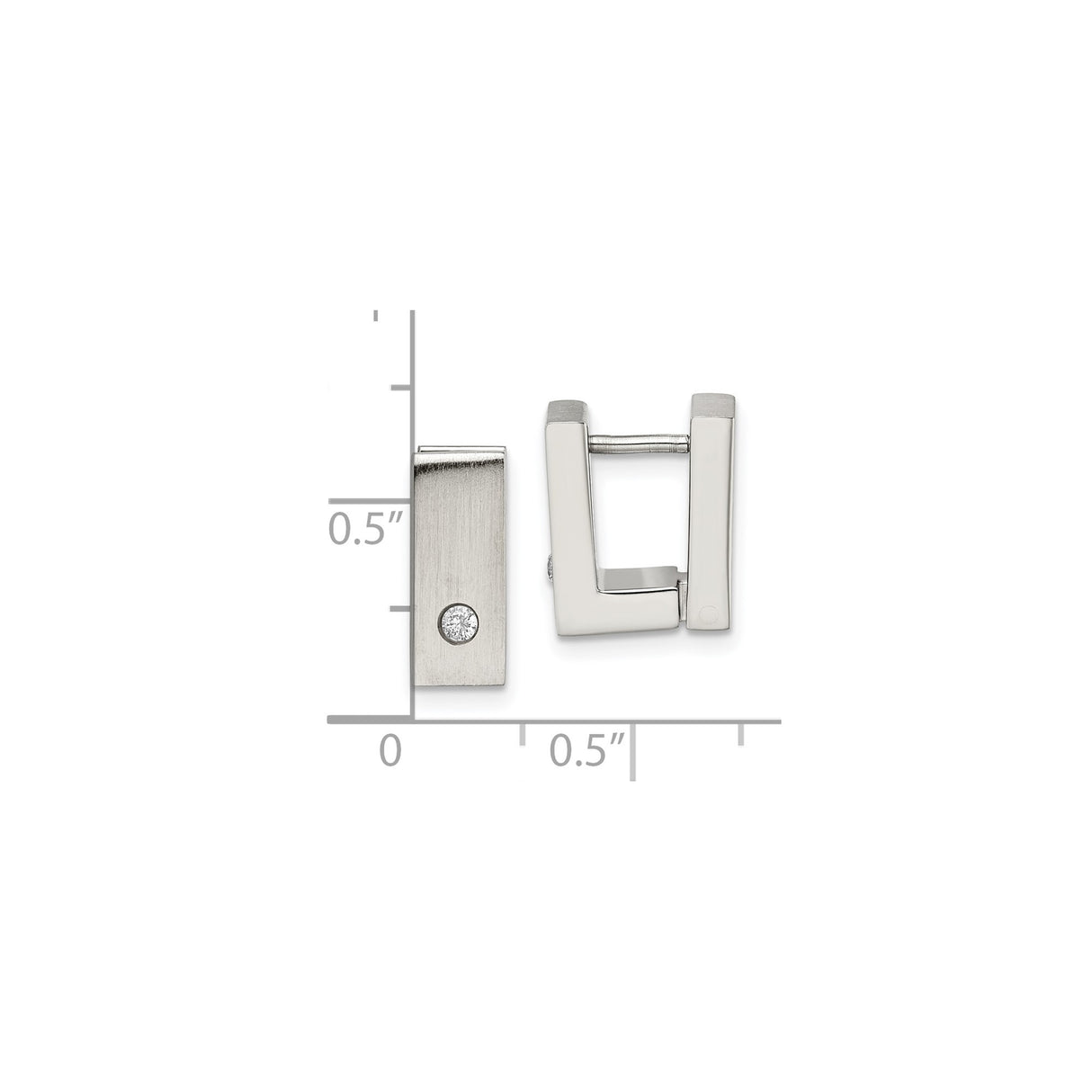 Stainless Steel Huggie Hoop Earrings with Cubic Zirconia, Rectangular Design, Modern Minimalist Style