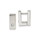 Stainless Steel Huggie Hoop Earrings with Cubic Zirconia, Rectangular Design, Modern Minimalist Style