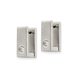 Stainless Steel Rectangular Hoop Earrings with Cubic Zirconia, Brushed Hinged Design for Men