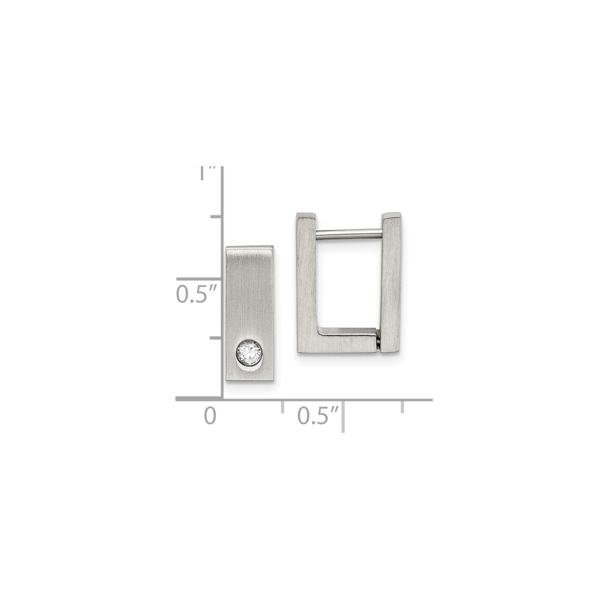 Stainless Steel Rectangular Hoop Earrings with Cubic Zirconia, Brushed Hinged Design for Men