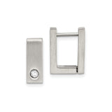 Stainless Steel Rectangular Hoop Earrings with Cubic Zirconia, Brushed Hinged Design for Men