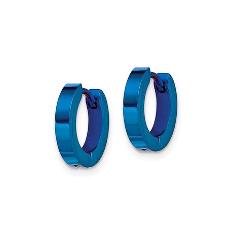 Stainless Steel Huggie Hoop Earrings, Blue Polished Finish, Hinged Minimalist Style for Men