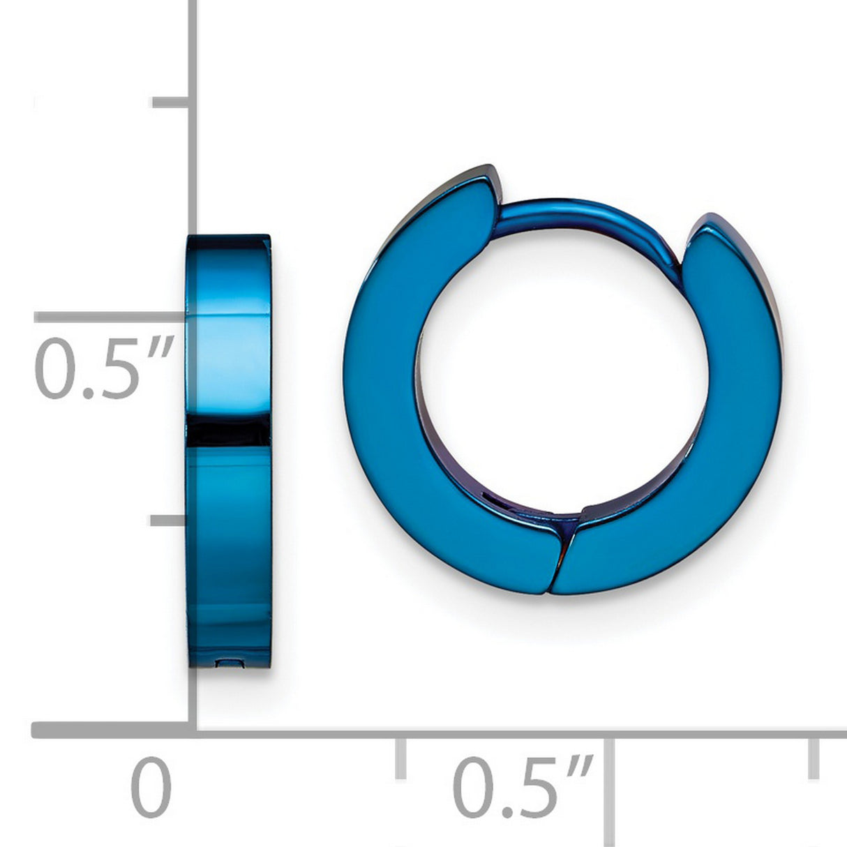 Stainless Steel Huggie Hoop Earrings, Blue Polished Finish, Hinged Minimalist Style for Men
