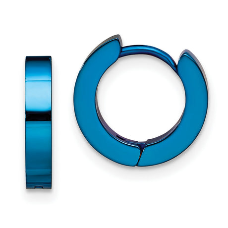 Stainless Steel Huggie Hoop Earrings, Blue Polished Finish, Hinged Minimalist Style for Men