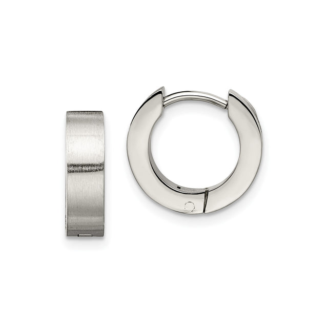 Stainless Steel Huggie Hoop Earrings, Brushed and Polished Minimalist Design