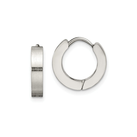 Stainless Steel Hoop Earrings, Brushed and Polished Finish, Hinged Minimalist Style for Men