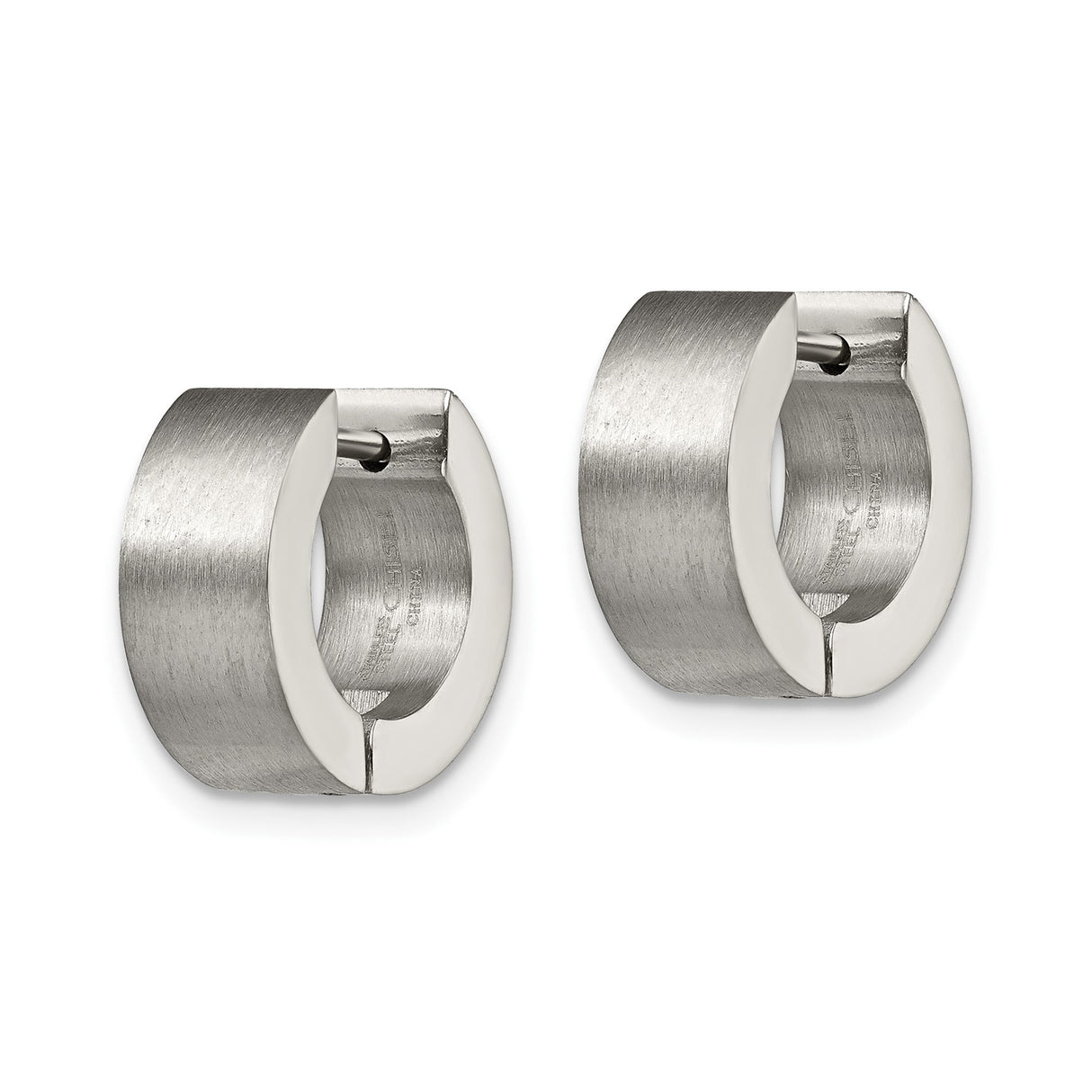 Stainless Steel Hinged Hoop Earring with Brushed Finish and Polished Edge for Men and Unisex