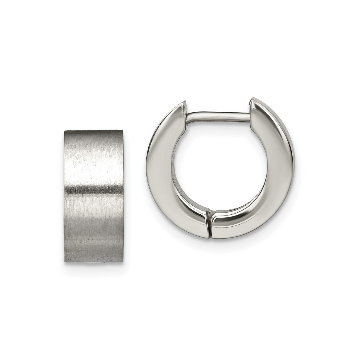 Stainless Steel Hinged Hoop Earring with Brushed Finish and Polished Edge for Men and Unisex