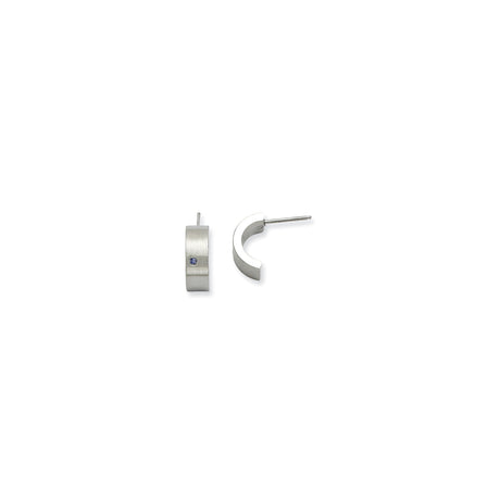Stainless Steel Half Hoop Earrings with Cubic Zirconia, Brushed Finish, Minimalist Unisex Style