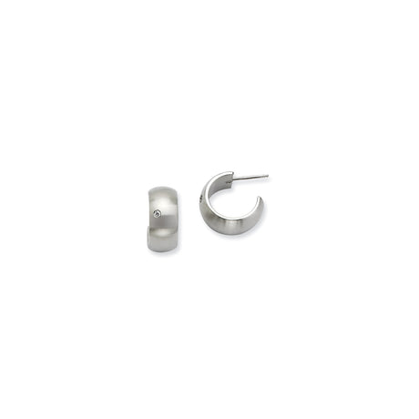 Stainless Steel Hoop Earrings with Cubic Zirconia Accent, Brushed Finish, Hypoallergenic for Women