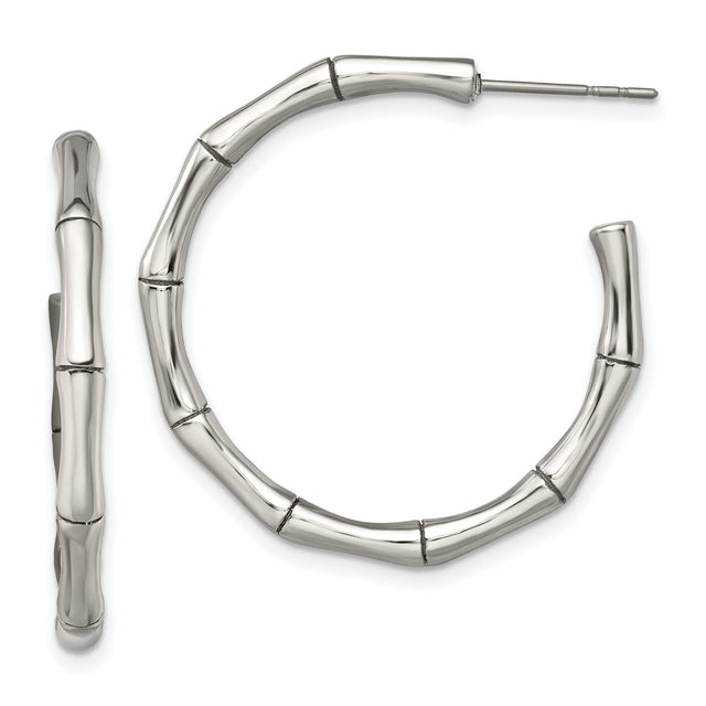 Stainless Steel Hoop Earrings, Bamboo-Inspired Lightweight Design, Hypoallergenic Jewelry