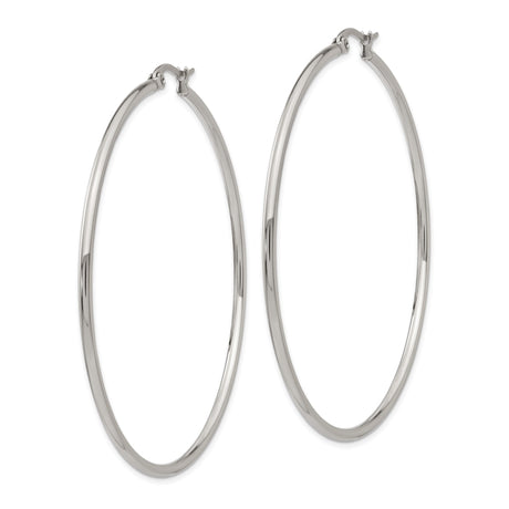 316 Stainless Steel Hoop Earrings, 60mm Thin Polished Modern Minimalist Design