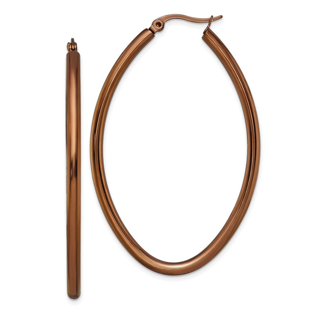 Stainless Steel Rose Gold-Tone Oval Hoop Earrings, Sleek Minimalist Design for Women