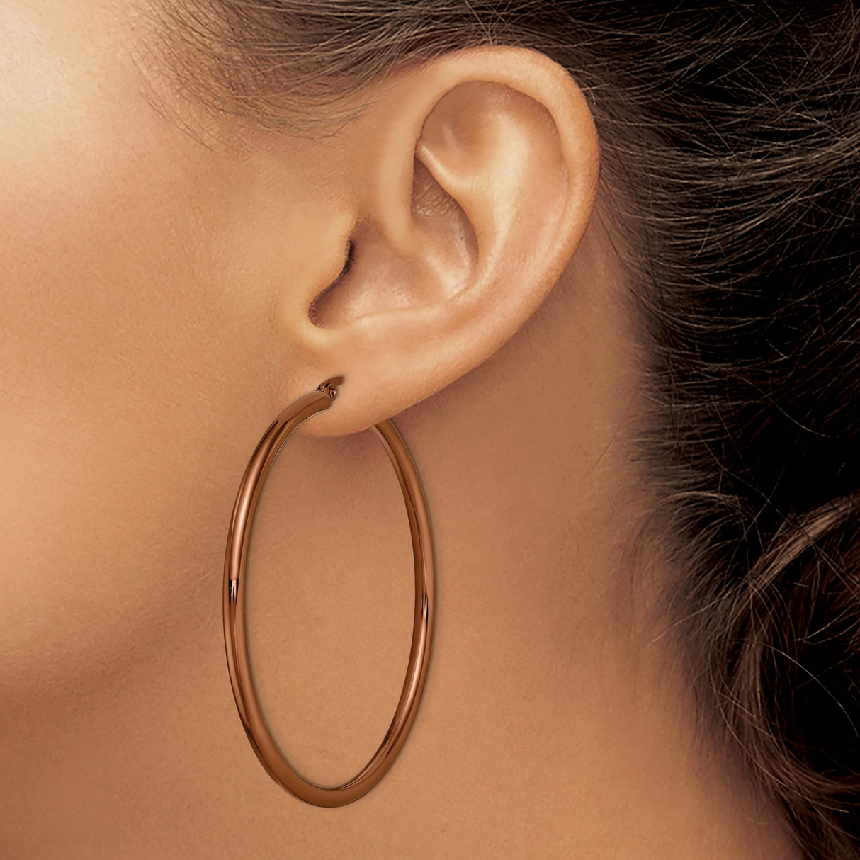 Stainless Steel Hoop Earrings, Rose Gold Tone, Polished Finish, Minimalist Modern Design