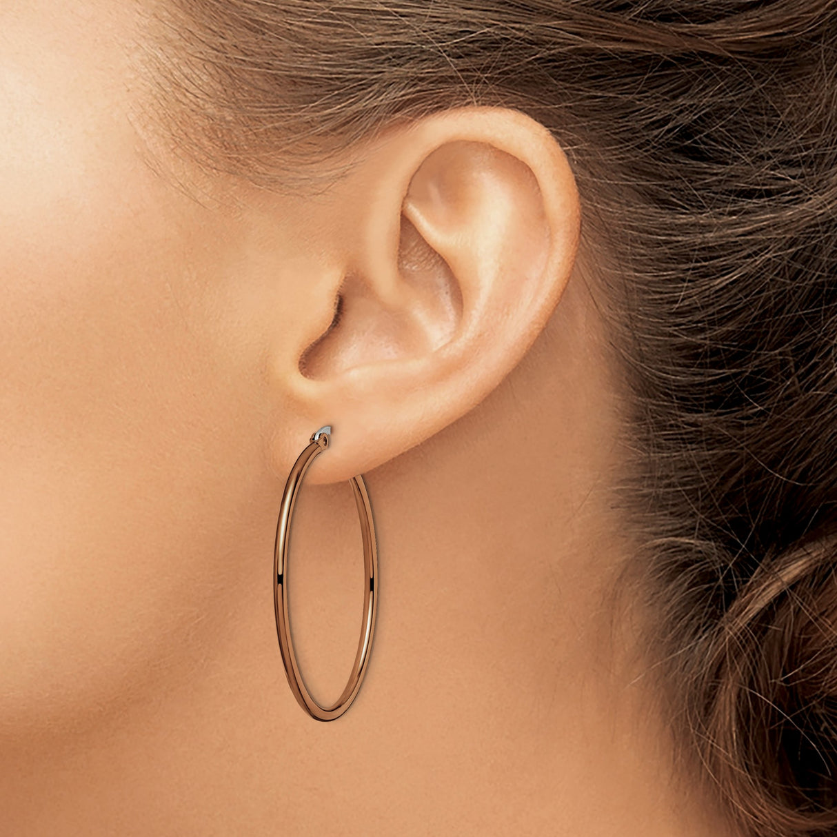 316 Stainless Steel Hoop Earrings, Polished Brown Tone, Minimalist Lightweight Design for Women