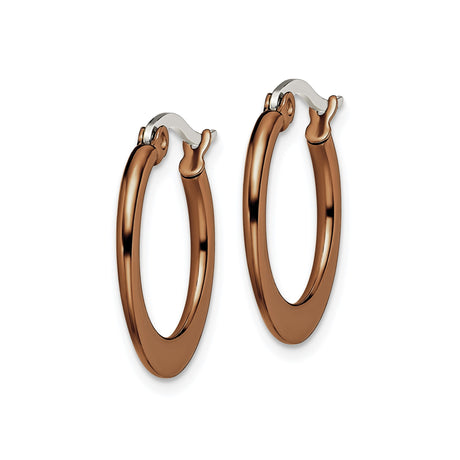 Stainless Steel Hoop Earring with Brown Polished Finish and Tapered Edge Design