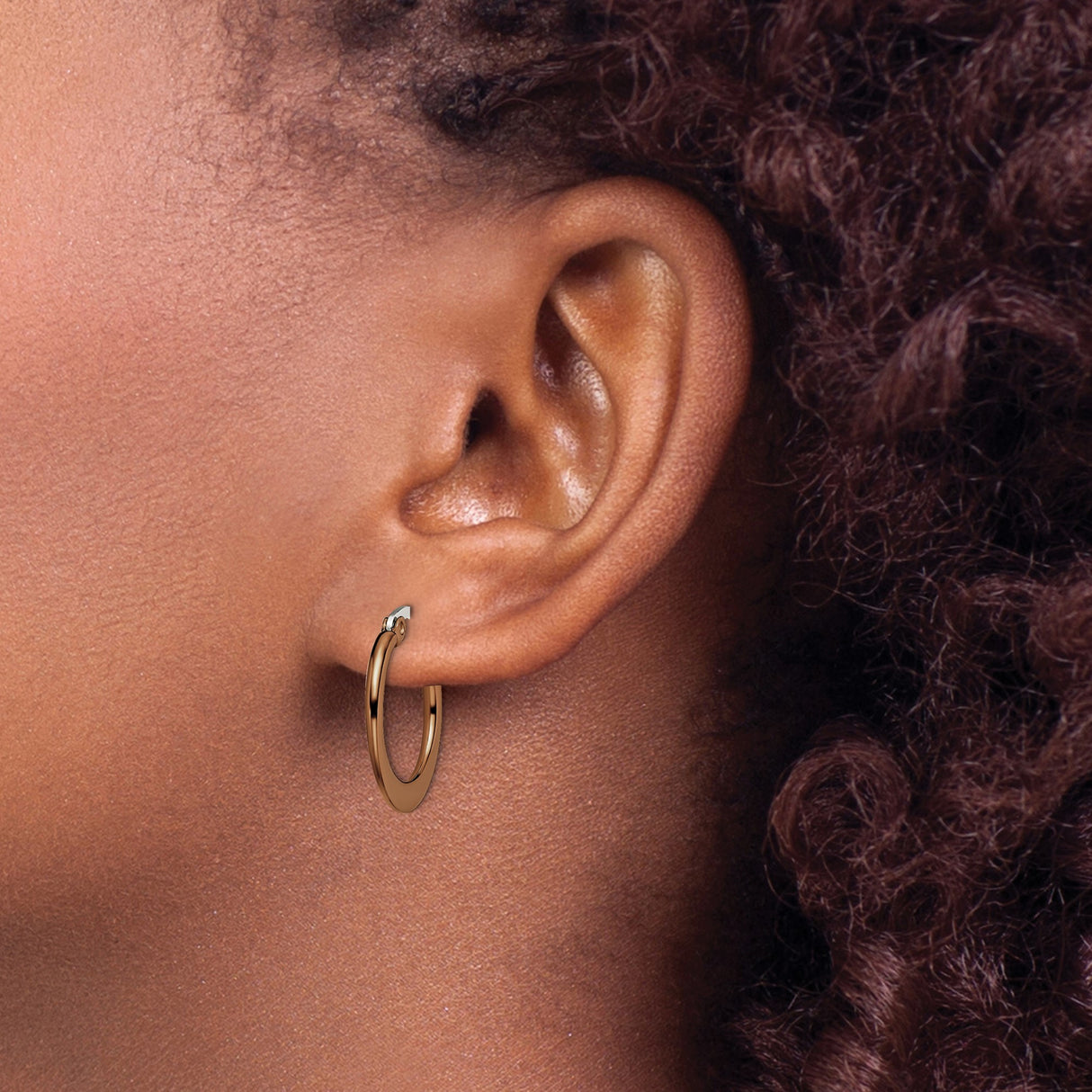 Stainless Steel Hoop Earring with Brown Polished Finish and Tapered Edge Design