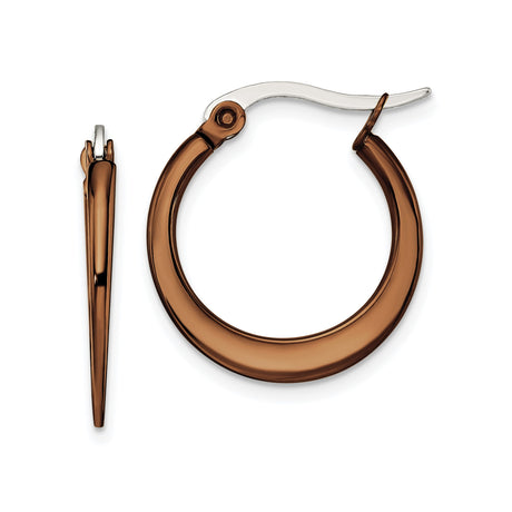 Stainless Steel Hoop Earring with Brown Polished Finish and Tapered Edge Design