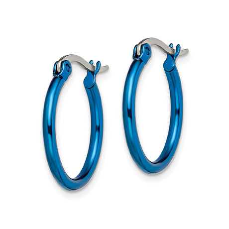 Stainless Steel Hoop Earrings, Blue Polished Hinged Design, Unisex Casual Streetwear Style