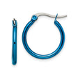 Stainless Steel Hoop Earrings, Blue Polished Hinged Design, Unisex Casual Streetwear Style