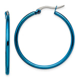 Stainless Steel Hoop Earrings, Polished Blue Finish, Modern Minimalist Design