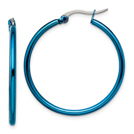 Stainless Steel Hoop Earrings, Polished Blue Finish, Modern Minimalist Design