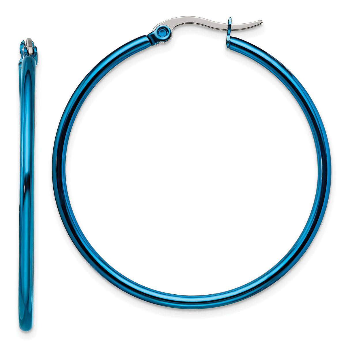 Stainless Steel Hoop Earrings, Blue Polished Minimalist Style, Unisex Fashion Jewelry