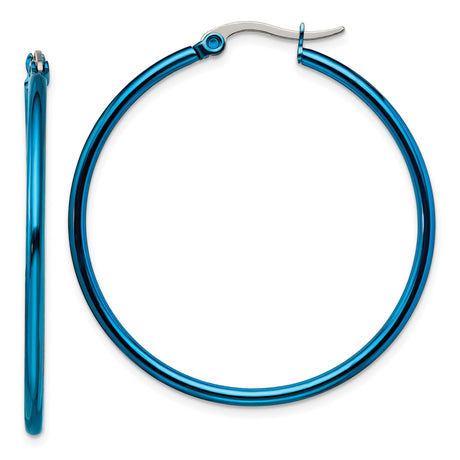 Stainless Steel Hoop Earrings, Blue Polished Minimalist Style, Unisex Fashion Jewelry