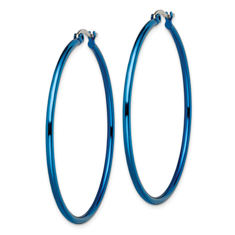 Stainless Steel Hoop Earrings, Blue Accents, Sleek Minimalist Lightweight Design for Women