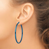 Stainless Steel Hoop Earrings, Blue Accents, Sleek Minimalist Lightweight Design for Women