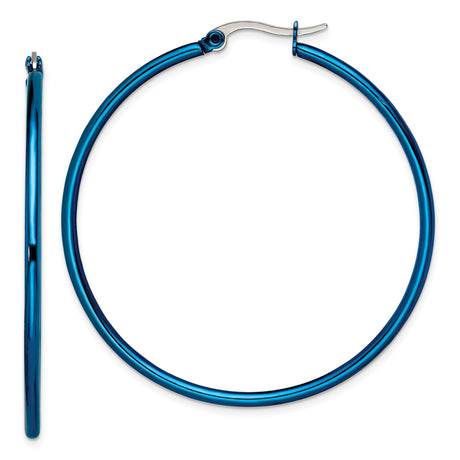 Stainless Steel Hoop Earrings, Blue Accents, Sleek Minimalist Lightweight Design for Women